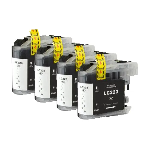 סט 4 ראשי דיו שחורים תואמים Brother LC223