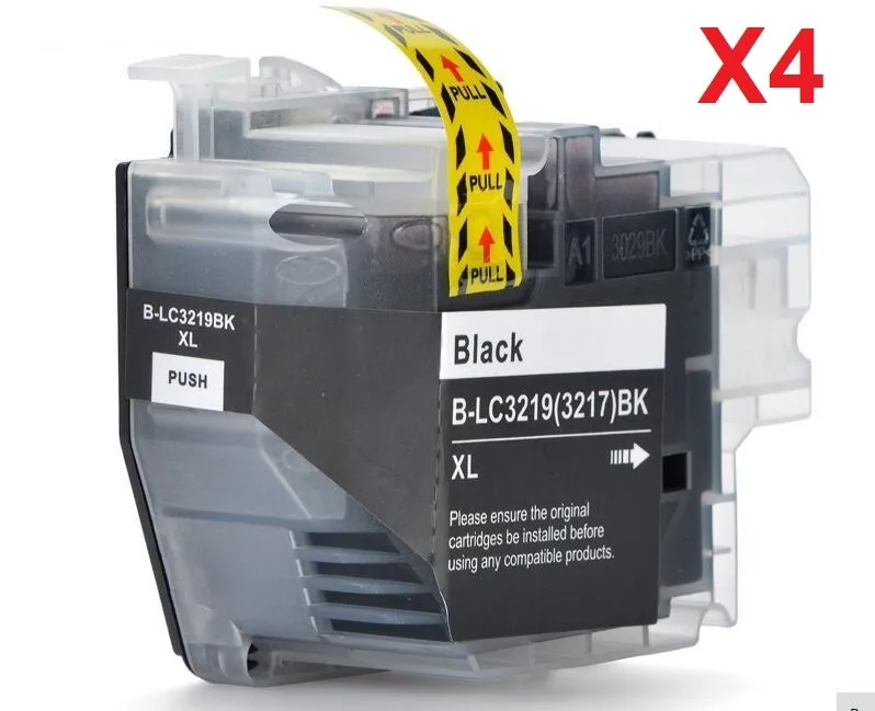 סט 4 ראשי דיו שחורים תואמים Brother LC3219