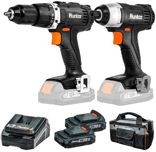 סט אימפקט+מברגה רוטטת Hunter 100313-002 – עם שתי סוללות 1.5Ah