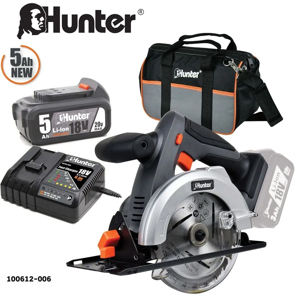 מסור עגול נטען 136 מ"מ Hunter 100612-006 18V – עם סוללה 5Ah ומטען 6.5A