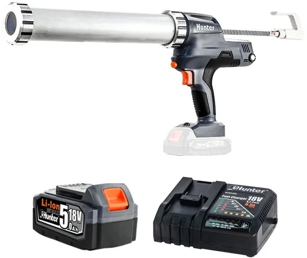 אקדח מרק וסיליקון נטען Hunter 101812-008 18V – עם סוללה 5Ah ומטען 6.5A