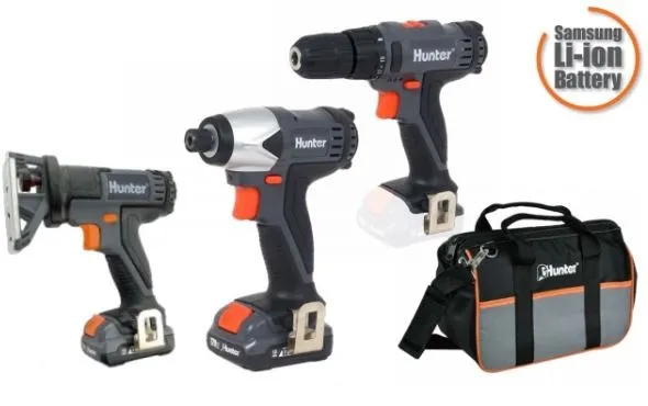 סט מברגת אימפקט+מברגה+מסור אנכי Hunter 102706-001 – עם שתי סוללות 1.5Ah