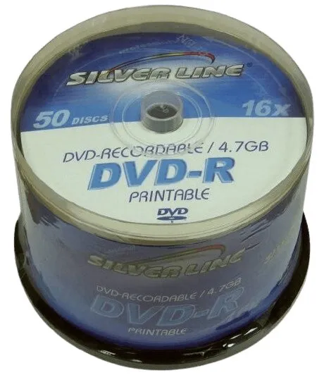 סט של 50 דיסקים PRINTABLEX16-R DVD-R/+R 4.7GB X16 מבית Silver Line