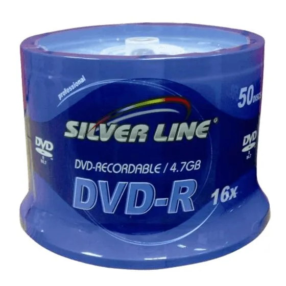 סט של 50 דיסקים CAKEX16-R DVD-R/+R 4.7GB X16 מבית Silver Line