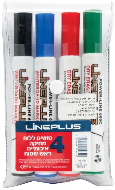 סט 4 טושים ללוח מחיק ראש שטוח – מבית Line Plus