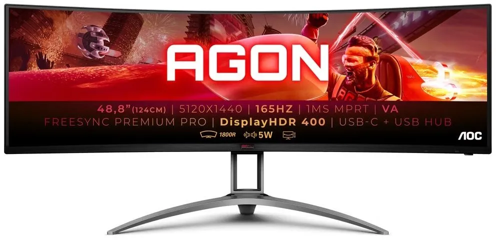 מסך מחשב גיימינג קעור AOC AG493UCX2 48.8" 165Hz Dual-QHD 5k