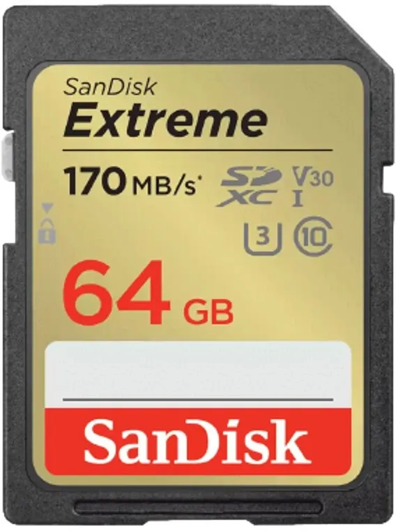 כרטיס זיכרון Sandisk Extreme 64GB 170Mb/s SDSDXVE-064G