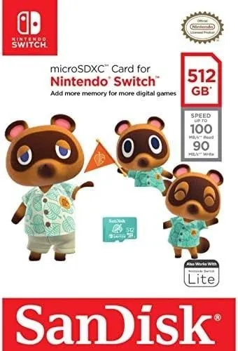 כרטיס זיכרון Sandisk Nintendo Switch 512GB 100MB/s microSDXC SDSQXAO-512G-GN3ZN
