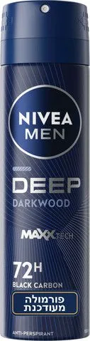 דאודורנט ספריי לגבר Nivea Deep בנפח 150 מ"ל