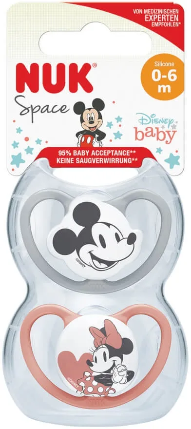 זוג מוצצים 0-6 חודשים NUK Space Mickey/Minnie Mouse – צבע אדום / אפור