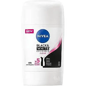 דאודורנט סטיק לאישה Nivea Black & White Invisible Clear בנפח 50 מ"ל