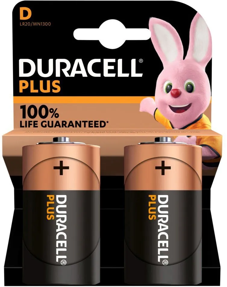2 סוללות D לא נטענות Duracell Plus Power