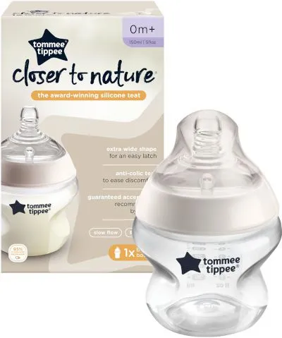 בקבוק האכלה 150 מ"ל Closer To Nature – שקוף לבן – מבית Tommee Tippee