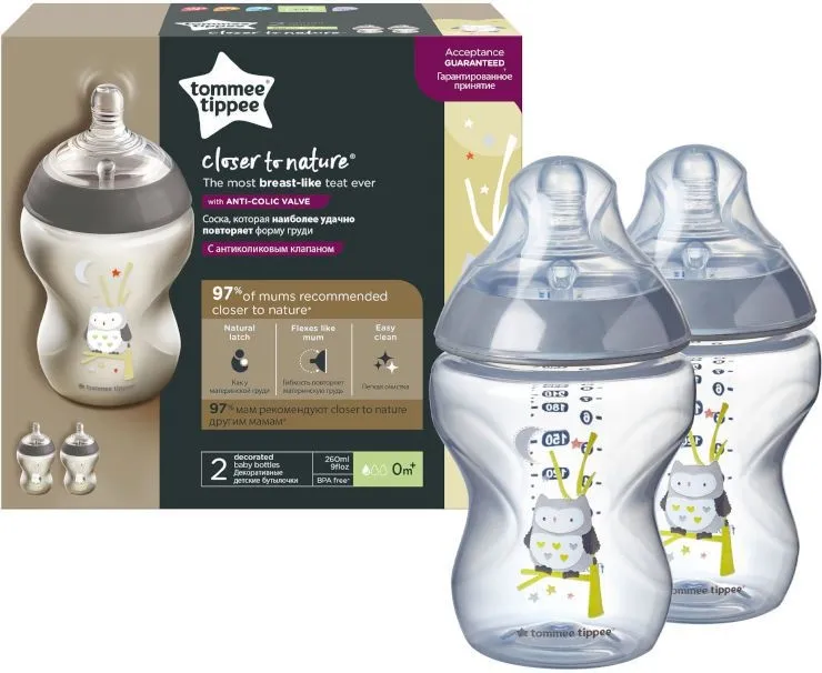 זוג בקבוקי האכלה 260 מ"ל Closer To Nature – אפור/ירוק – מבית Tommee Tippee