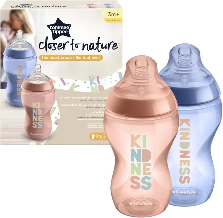 זוג בקבוקי האכלה לבנות 340 מ"ל Closer To Nature – מבית Tommee Tippee