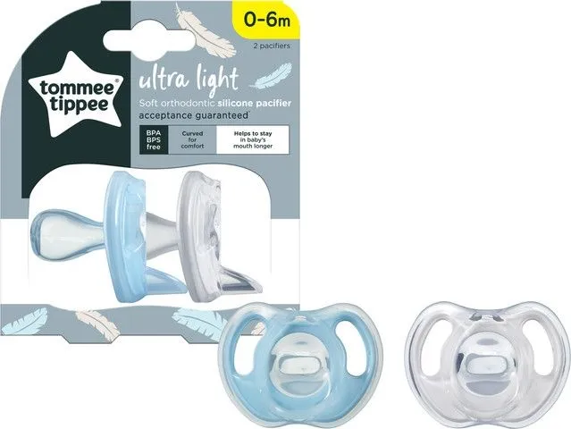 זוג מוצצים 0-6 חודשים Ultra Light – שקוף טורקיז בהיר – מבית Tommee Tippee