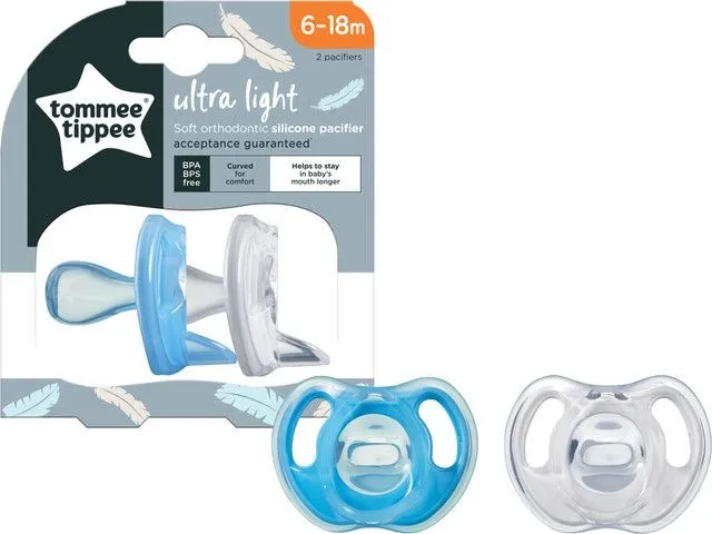 זוג מוצצים 6-18 חודשים Ultra Light – שקוף טורקיז בהיר – מבית Tommee Tippee