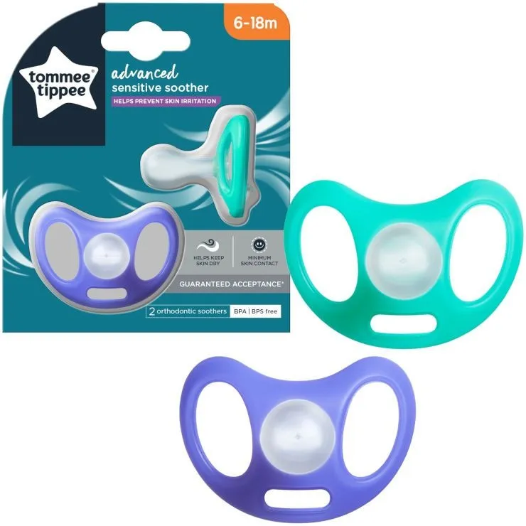 זוג מוצצים 6-18 חודשים Advanced Sensitive – אפור טורקיז – מבית Tommee Tippee