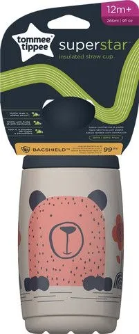 כוס מבודדת עם קשית 266 מ"ל Superstar – אפורה – מבית Tommee Tippee