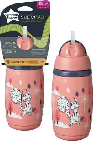 כוס מבודדת עם קשית 266 מ"ל Superstar – ורודה – מבית Tommee Tippee