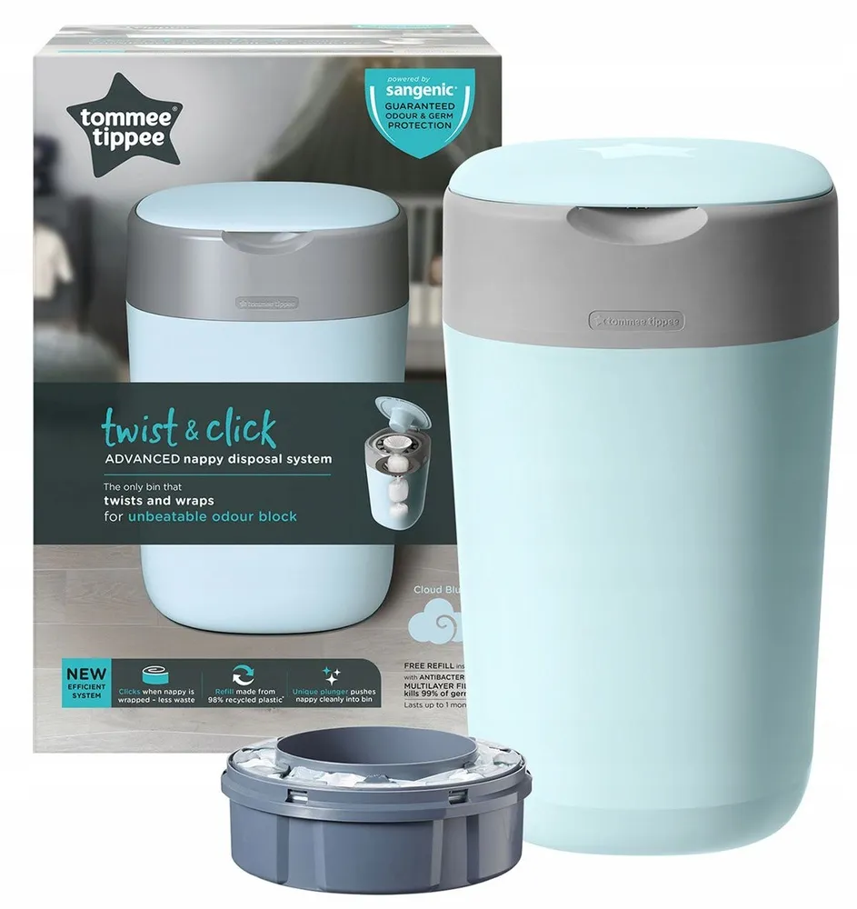 פח מנטרל ריחות לחיתולים Twist and Click – כחול – מבית Tommee Tippee