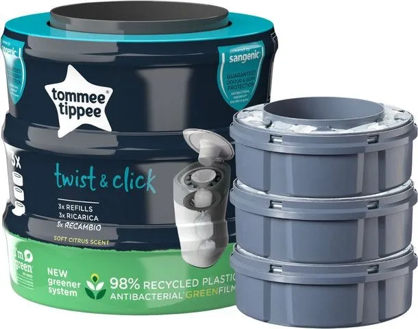 מארז חסכון 3 יחידות קסטות מילוי לפחי חיתולים Twist and Click – מבית Tommee Tippee