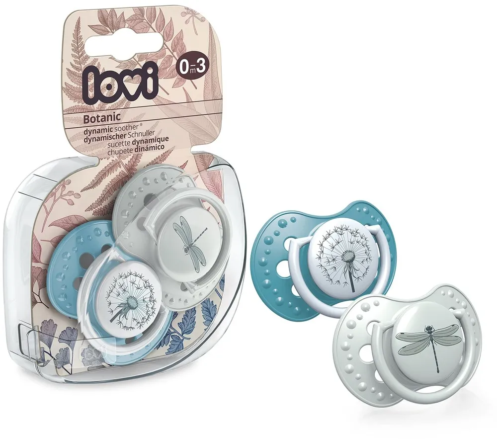 זוג מוצצי סיליקון מהדורת Botanica מבית Lovi – כחול (0-3 חודשים)