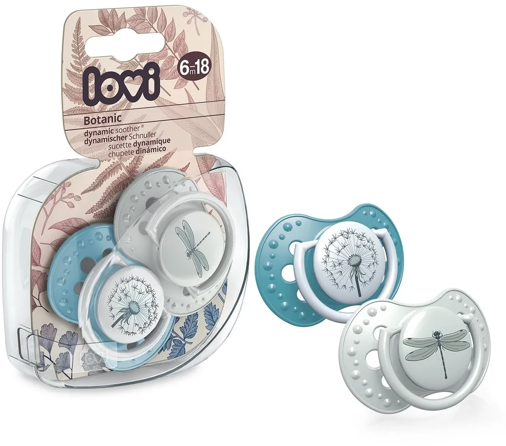 זוג מוצצי סיליקון מהדורת Botanica מבית Lovi – כחול (6-18 חודשים)