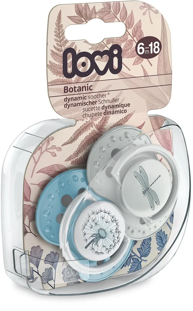 זוג מוצצי סיליקון מהדורת Botanica מבית Lovi – כחול (6-18 חודשים)