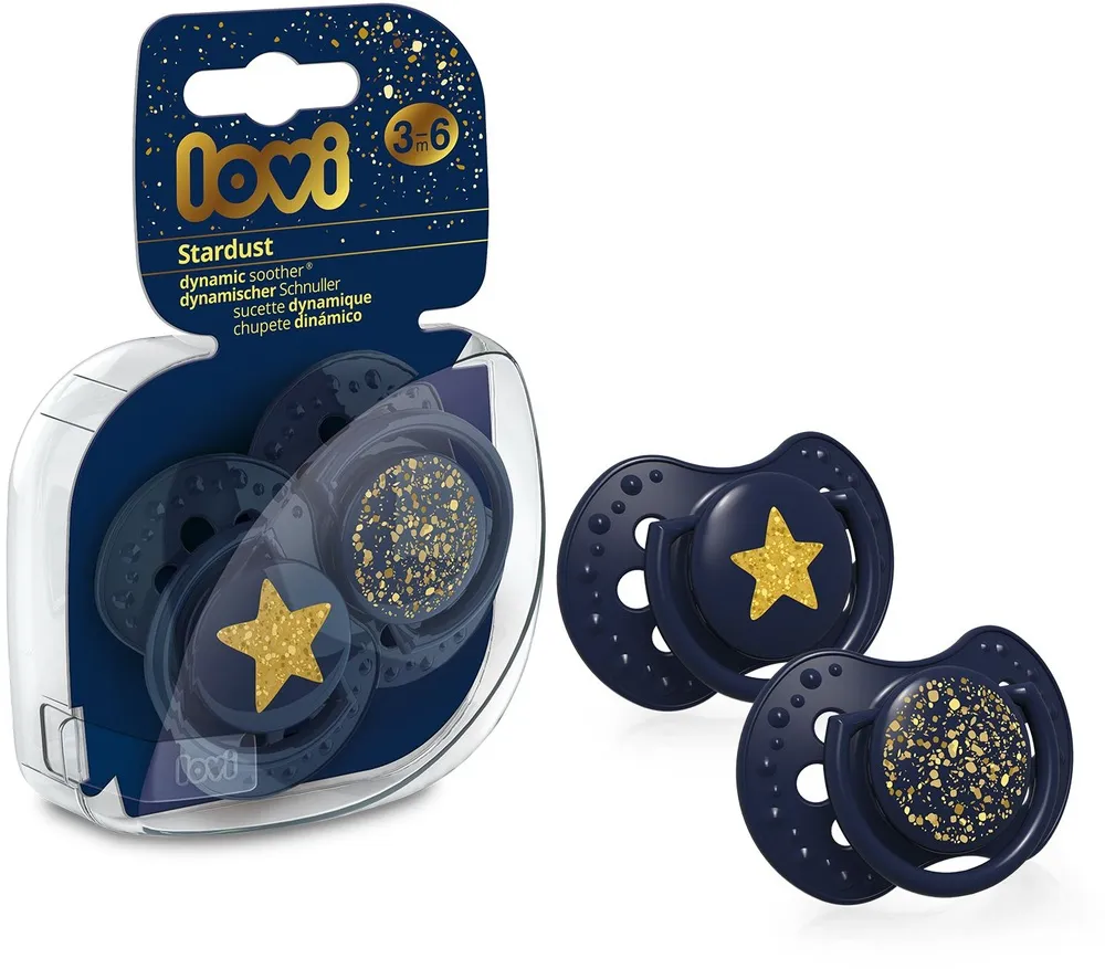 זוג מוצצי סיליקון מהדורת Starlight Dust מבית Lovi – כחול (3-6 חודשים)