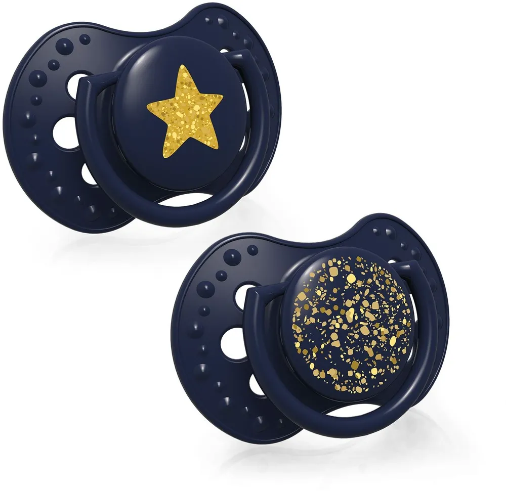 זוג מוצצי סיליקון מהדורת Starlight Dust מבית Lovi – כחול (3-6 חודשים)