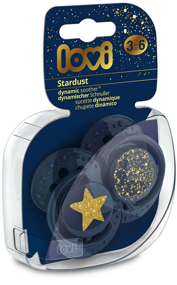 זוג מוצצי סיליקון מהדורת Starlight Dust מבית Lovi – כחול (3-6 חודשים)