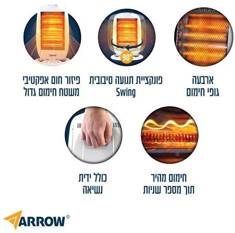 תנור חימום הלוגן מסתובב 1600W דגם 600701-009 מבית Arrow – צבע לבן