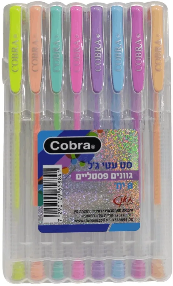 סט 8 עטי ג'ל נוצץ פסטל – מבית Cobra