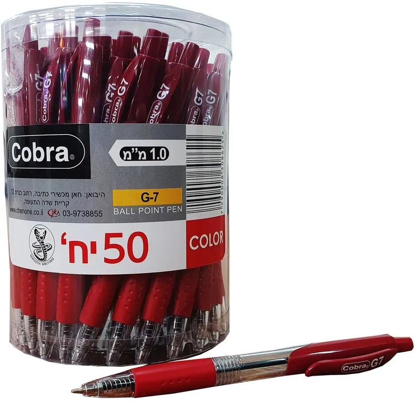 סט 12 עטים כדוריים אדומים עם לחצן 1 מ"מ G7 – מבית Cobra