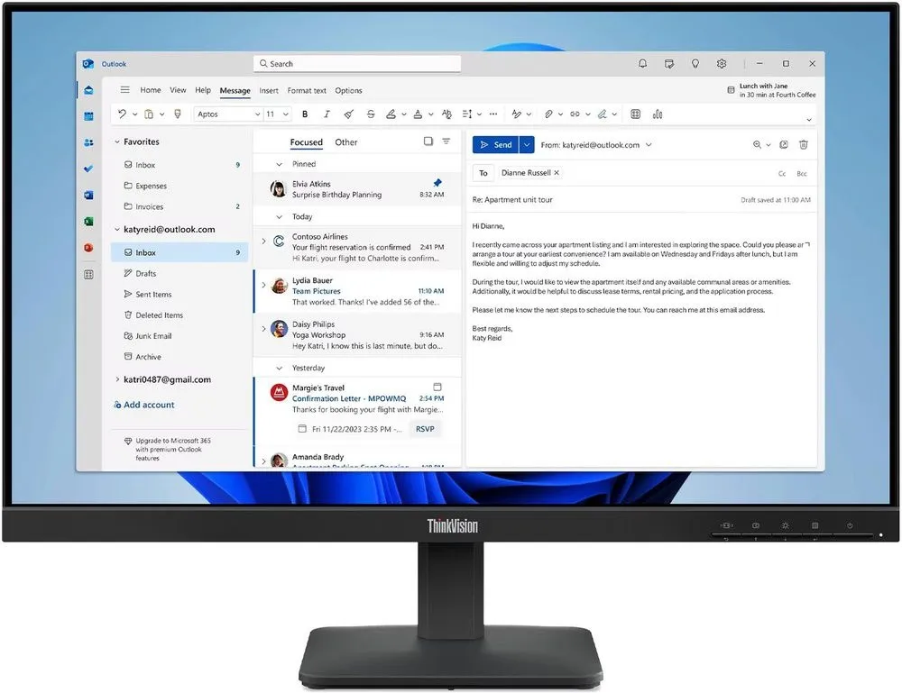 מסך מחשב Lenovo ThinkVision S24-4e 64B5KAT1IS 23.8 Full HD