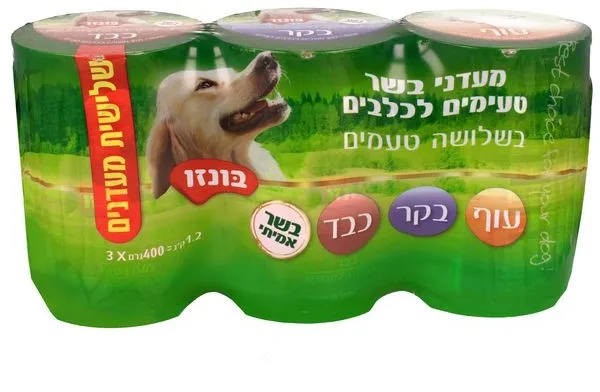 מארז חסכון בונזו לכלב בשלושה טעמים כבד, ברווז ועוף – 400 גרם ליחידה