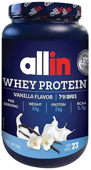 אבקת חלבון 759 גרם Whey בטעם וניל מבית Allin