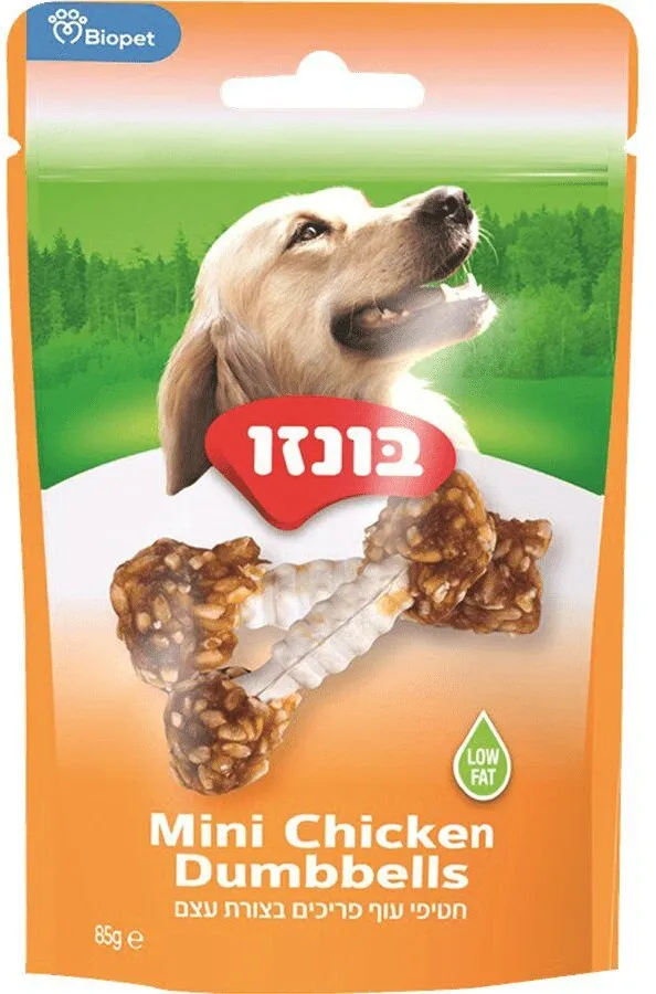 חטיף עוף פריך בצורת עצם לכלב – 85 גרם