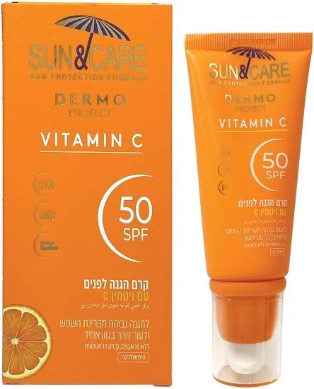 סאן אנד קאר קרם להגנה לפנים Dermo Protect מועשר בויטמין C SPF50 UVA – נפח 60 מ"ל