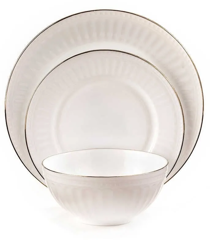 סט אוכל 18 חלק זכוכית אנטי צ'יפ לבן מעוצב GOLD SHELL – מבית Food Appeal