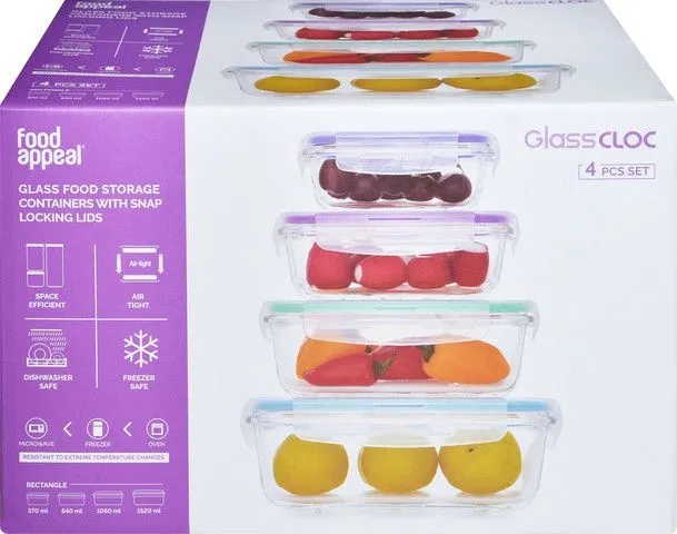סט קופסאות אחסון 4 חל' זכוכית Glass Cloc – מבית Food Appeal