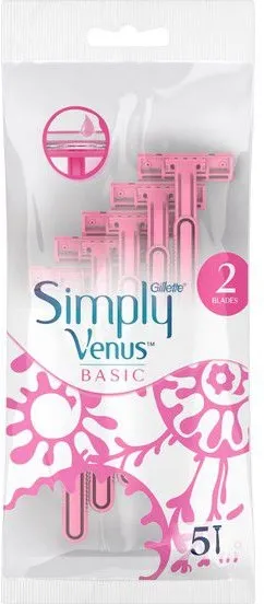 סכין גילוח לנשים חד פעמי Gillette Venus Simly לנשים שני להבים מארז חמישה סכינים
