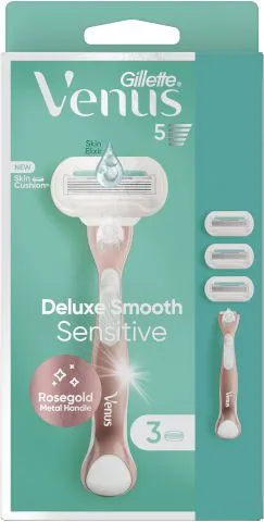 סכין גילוח רב פעמי Gillette Venus Deluxe Smooth Sensitive לנשים חמישה להבים + ידית – כולל 3 סכינים