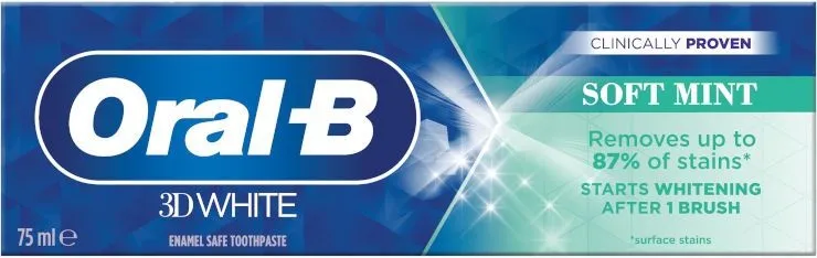 משחת שיניים להלבנה Oral-B 3D White מנטה עדין – נפח 75 מ"ל