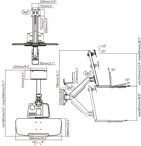 עמדת עבודה צמודת קיר למסך ומקלדת בגודל 13"-32" אינץ' Lumi DWS02-W01
