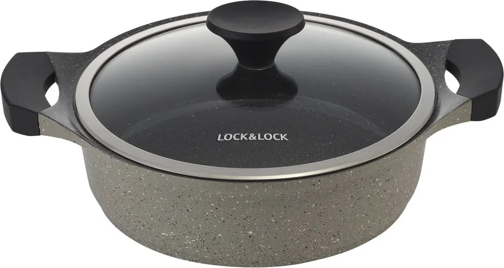 סיר סוטאז' 24 ס"מ בציפוי שיש קרמי מסדרת Lock & Lock Stone – מתאים לאינדוקציה