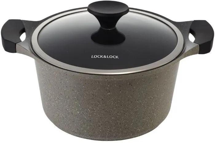 סיר 24 ס"מ בציפוי שיש קרמי מסדרת Lock & Lock Stone – מתאים לאינדוקציה
