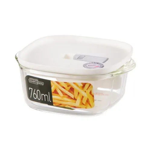 קופסת זכוכית מלבנית לאחסון מזון עם מכסה 760 מ"ל עם מכסה לבן ופתח לשחרור אדים Lock & Lock