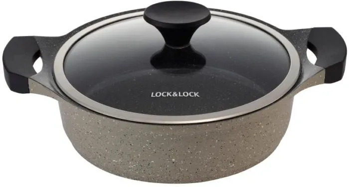 סוטז' 28 ס"מ מסדרת STONE מבית Lock&Lock עם תחתית אינדוקציה בציפוי אבן שיש